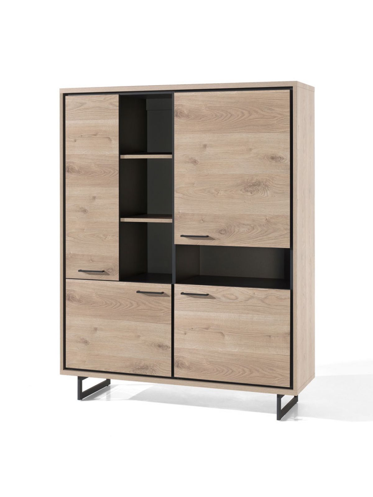 Vitrine basse 4 portes pleines - 2 niches