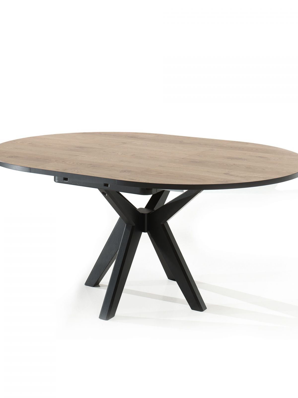 Table ronde avec allonge pied massif central croisé