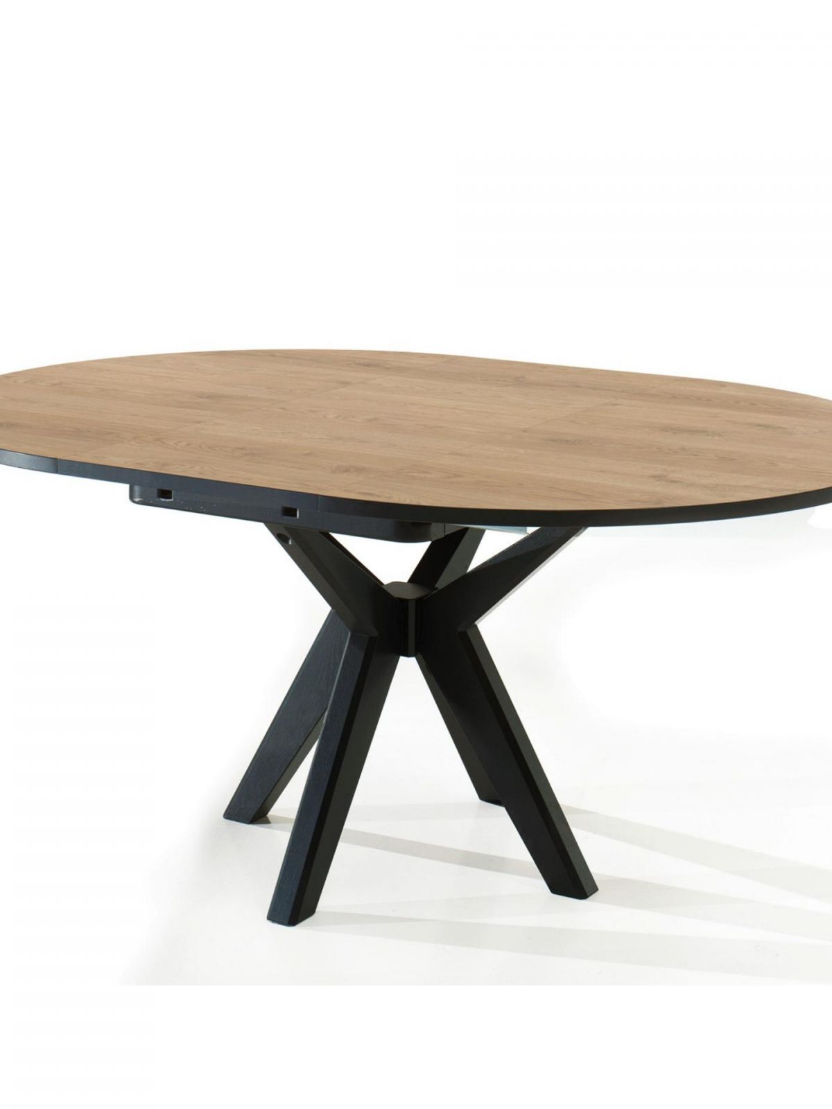 Table ronde avec allonge pied massif croisé