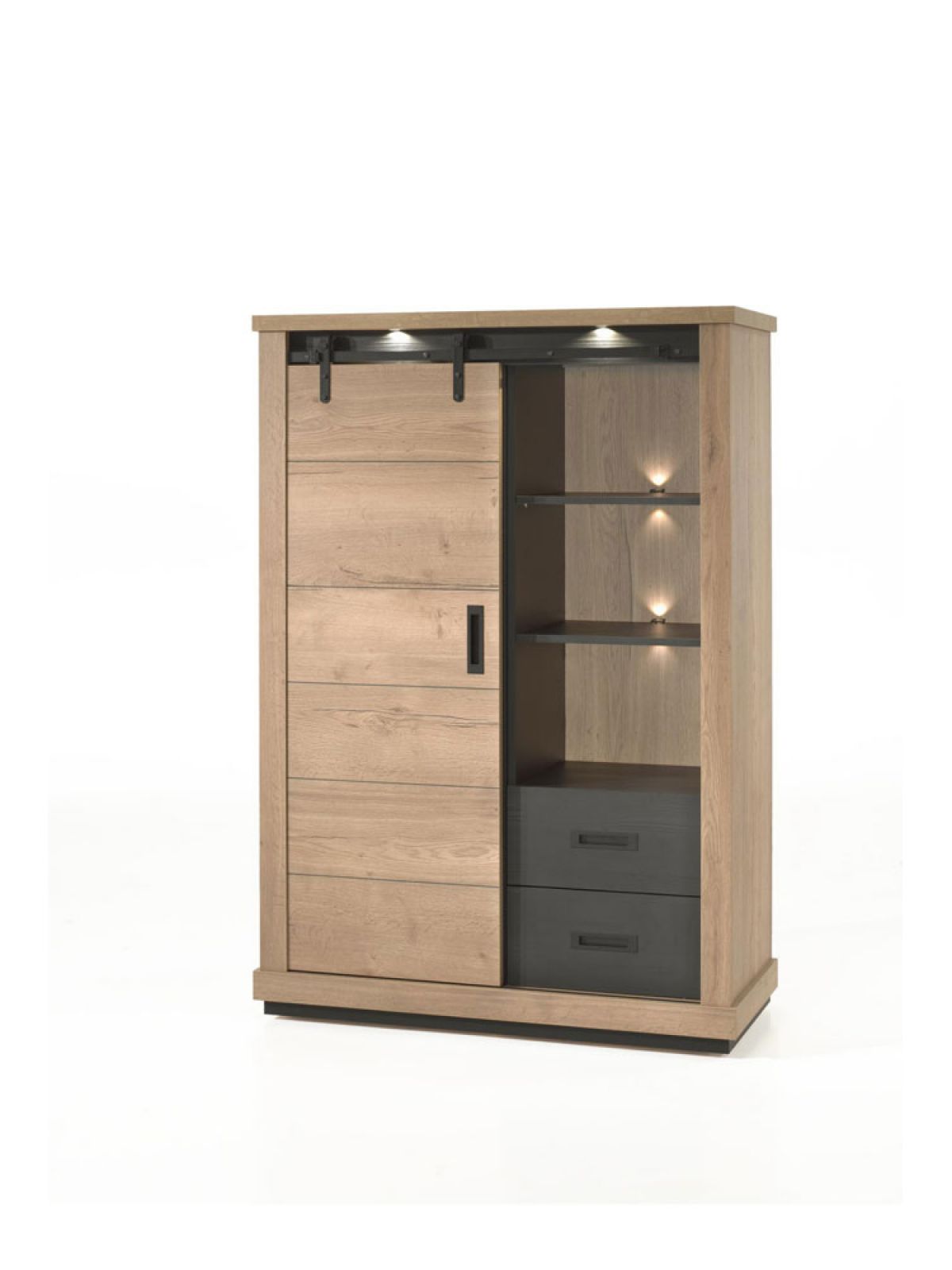 Rangement 1 porte pleine - 2 tiroirs - 1 niche - led